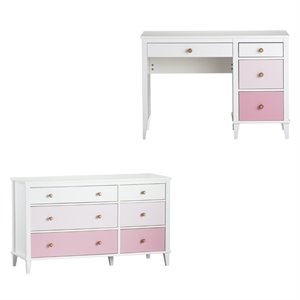 home square 2 piece kids bedroom set with desk and 6 drawer dresser in pink