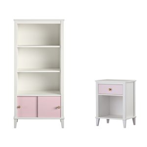 home square 2 piece kids bedroom set with bookcase and nightstand in pink