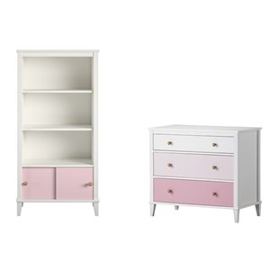 home square 2 piece kids bedroom set with bookcase and 3 drawer dresser in pink