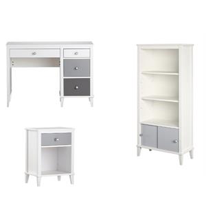 home square 3 piece kids set with desk nightstand and bookcase in gray and white