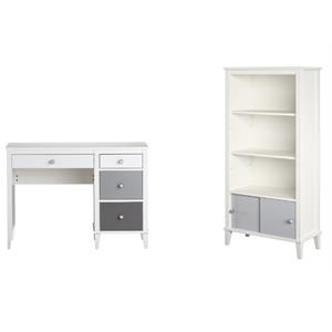 home square 2 piece kids bedroom set with bookcase and desk in gray and white