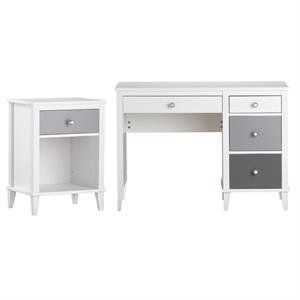 home square 2 piece kids bedroom set with desk and nightstand in gray and white