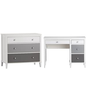 home square 2 piece kids bedroom set with desk and 3 drawer dresser in gray