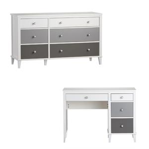 home square 2 piece kids bedroom set with desk and 6 drawer dresser in gray