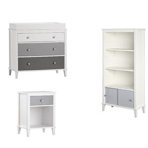 home square 3 piece set with bookcase nightstand and 3 drawer changing table