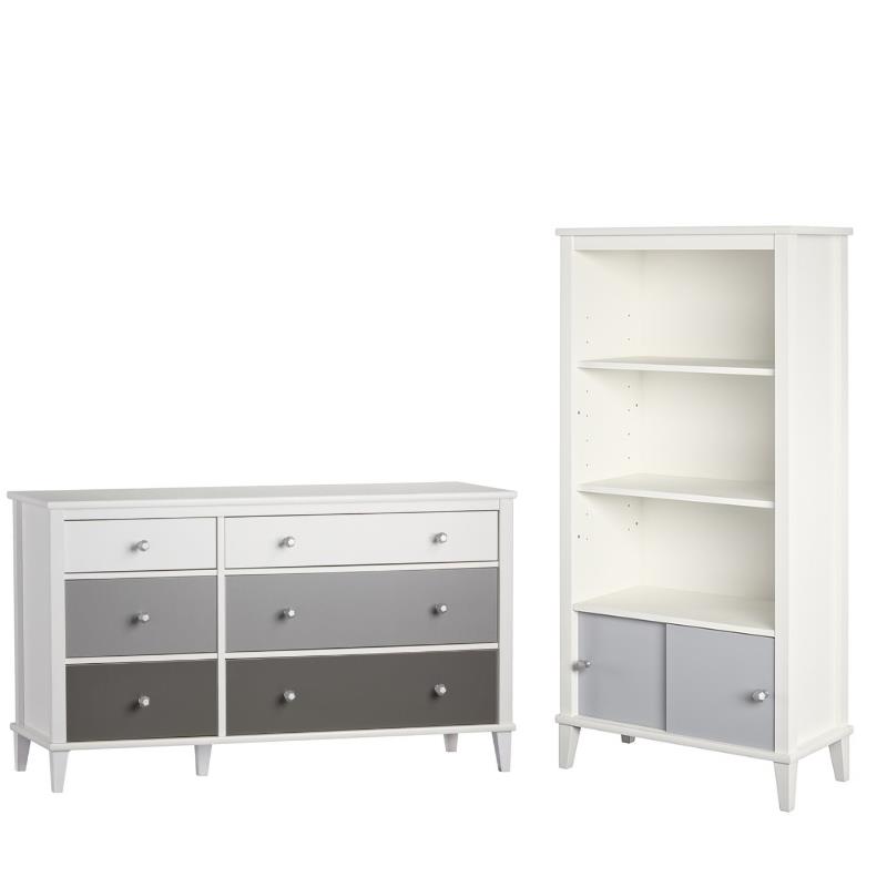 Home Square 2 Piece Kids Bedroom Set with Bookcase and 6 Drawer Dresser in Gray