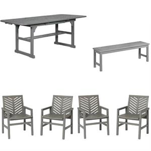 home square 4 piece patio set with dining table bench and 4 chairs in gray wash