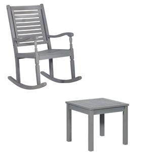 home square 2 piece patio set with wood rocking chair and end table in gray