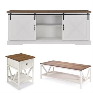 Home Square 3 Piece Living Room Set with 70&quot TV Stand Coffee Table and End Table