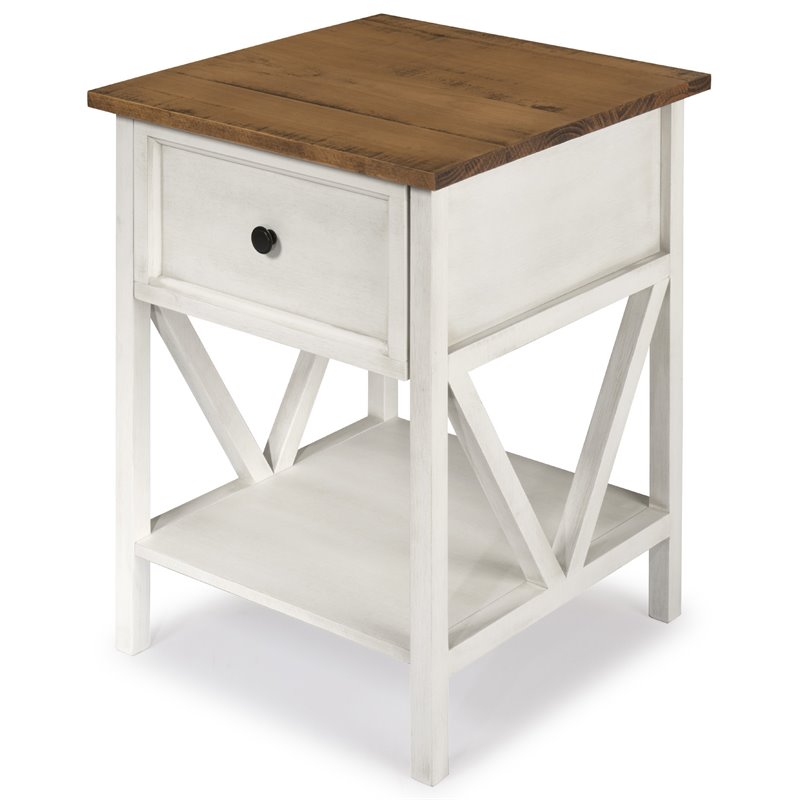 Home Square 2 Piece Living Room Set with 2 End Tables in White and Barnwood