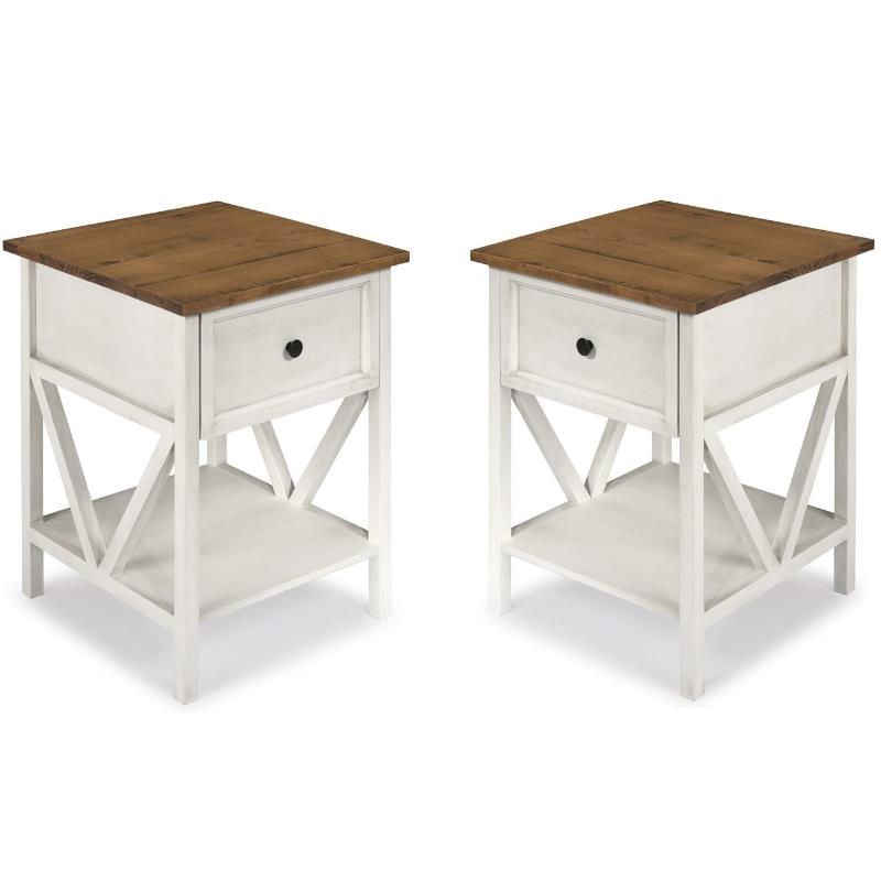 Home Square 2 Piece Living Room Set with 2 End Tables in White and Barnwood