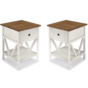 Home Square 2 Piece Living Room Set with 2 End Tables in White and Barnwood