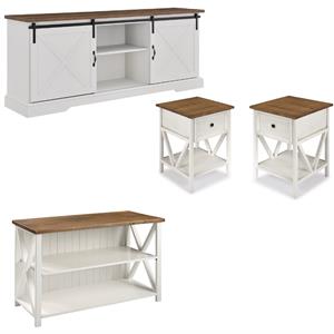 Home Square 4 Piece Living Room Set with 2 TV Stands and 2 End Tables in White