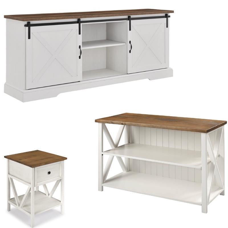 Home Square 3 Piece Living Room Set with 2 TV Stands and End Table in White