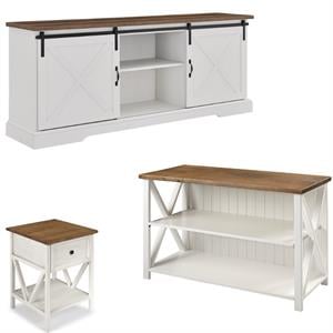 Home Square 3 Piece Living Room Set with 2 TV Stands and End Table in White