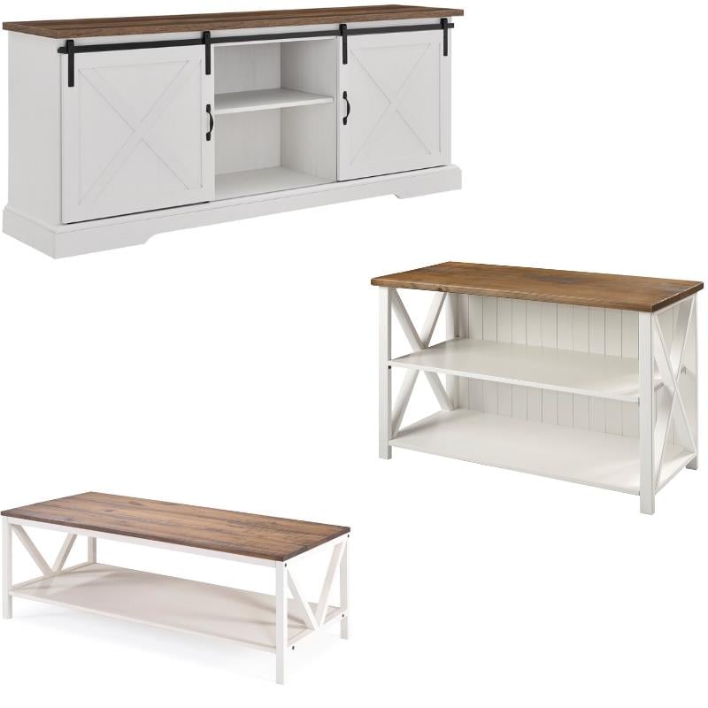 Home Square 3 Piece Living Room Set with 2 TV Stands and Coffee Table in White