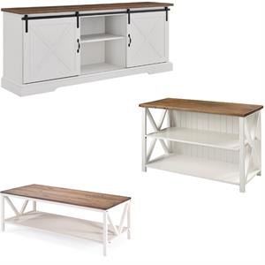 Home Square 3 Piece Living Room Set with 2 TV Stands and Coffee Table in White