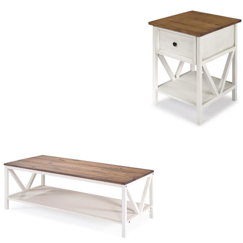 Home Square 2 Piece Living Room Set with Coffee Table and End Table in White