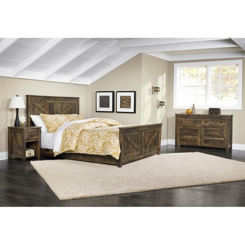 Home Square 2 Piece Bedroom Set with 2 Nightstands in Rustic Finish