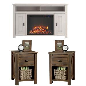 Home Square 3 Piece Set with 50&quot Fireplace TV Stand and 2 End Tables in Rustic