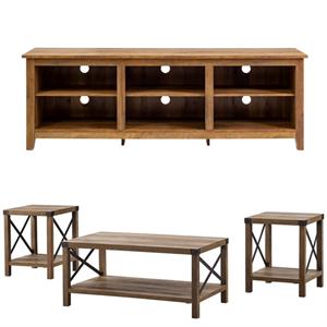 Home Square 2 Piece Set with 70&quot TV Stand and 3 Piece Coffee Table Set in Oak