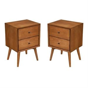 Home Square Mid Century 2 Drawer Wood Nightstand in Acorn Brown ( Set of 2 )
