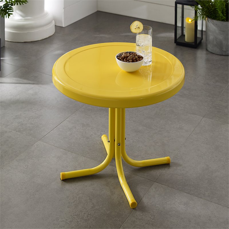 Home Square 2 Piece Metal Patio End Table Set in Yellow
