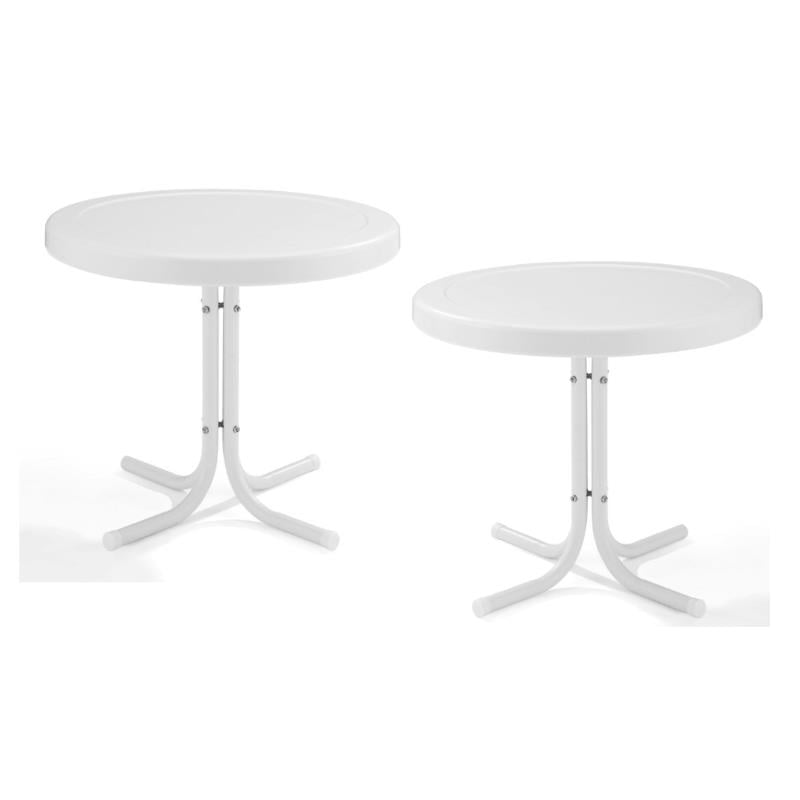 Home Square 2 Piece Metal Patio End Table Set in White