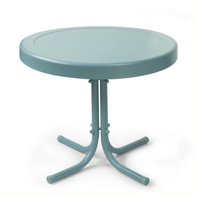 Home Square 2 Piece Metal Patio End Table Set in Caribbean Blue