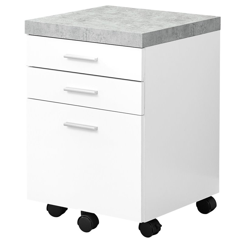 Home Square 3 Drawer File Cabinet Set in White and Gray Cement (Set of 2)