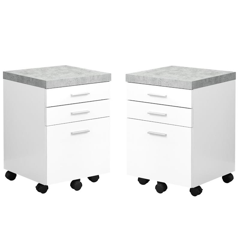 Home Square 3 Drawer File Cabinet Set in White and Gray Cement (Set of 2)