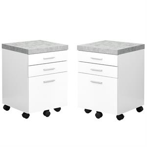 Home Square 3 Drawer File Cabinet Set in White and Gray Cement (Set of 2)