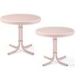 Home Square 2 Piece Metal Patio End Table Set in Pink