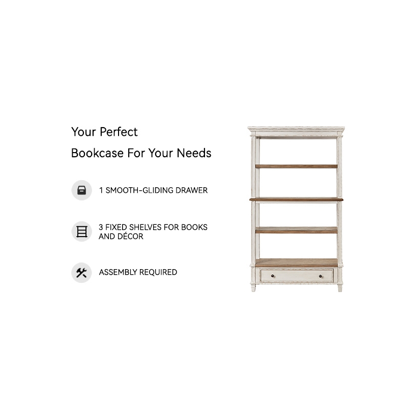 Home Square 4 Shelf Bookcase Set in Antique White and Brown (Set of 2)
