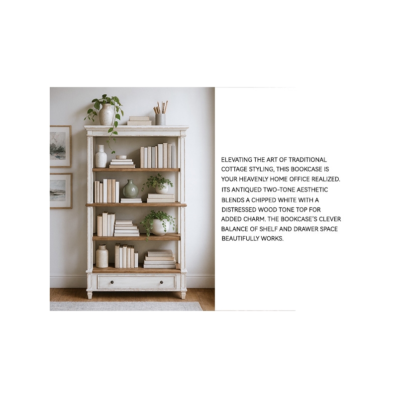 Home Square 4 Shelf Bookcase Set in Antique White and Brown (Set of 2)
