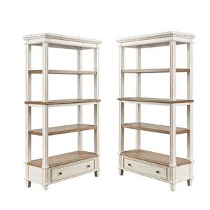 home square 4 shelf bookcase set in antique white and brown (set of 2)