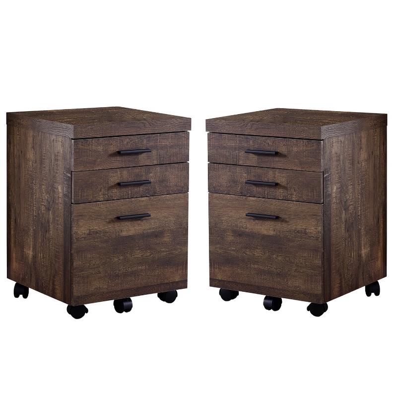 Home Square 3 Drawer Vertical Mobile Filing Cabinet Set in Brown (Set of 2)
