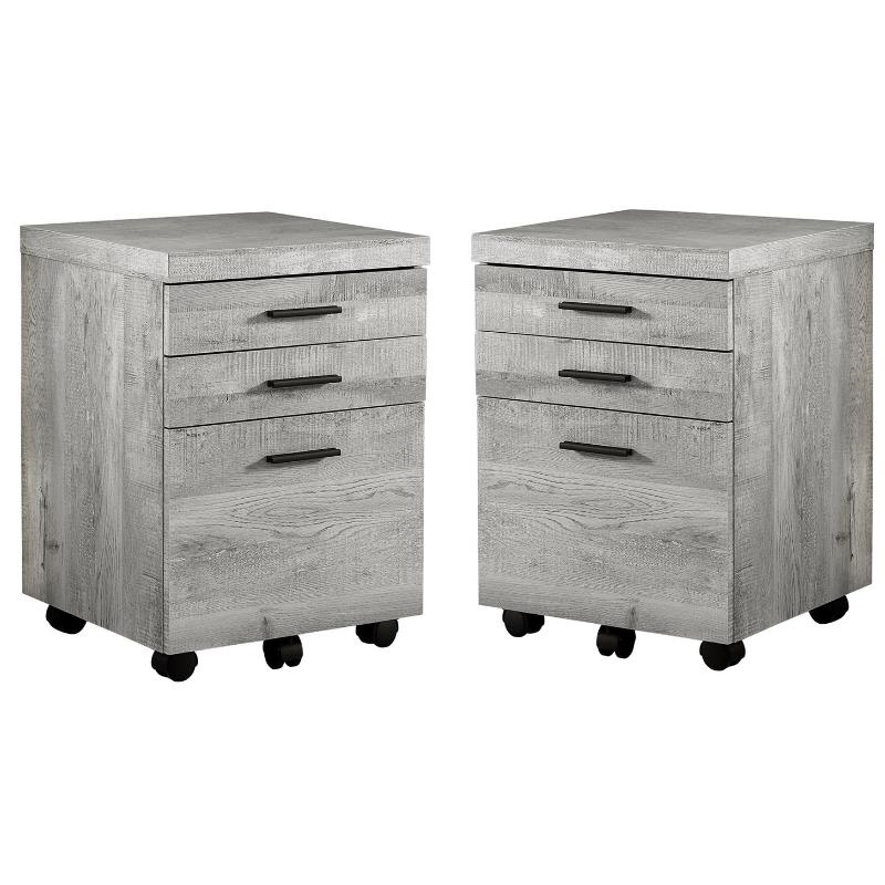 Home Square 3 Drawer Vertical Mobile Filing Cabinet Set in Gray (Set of 2)