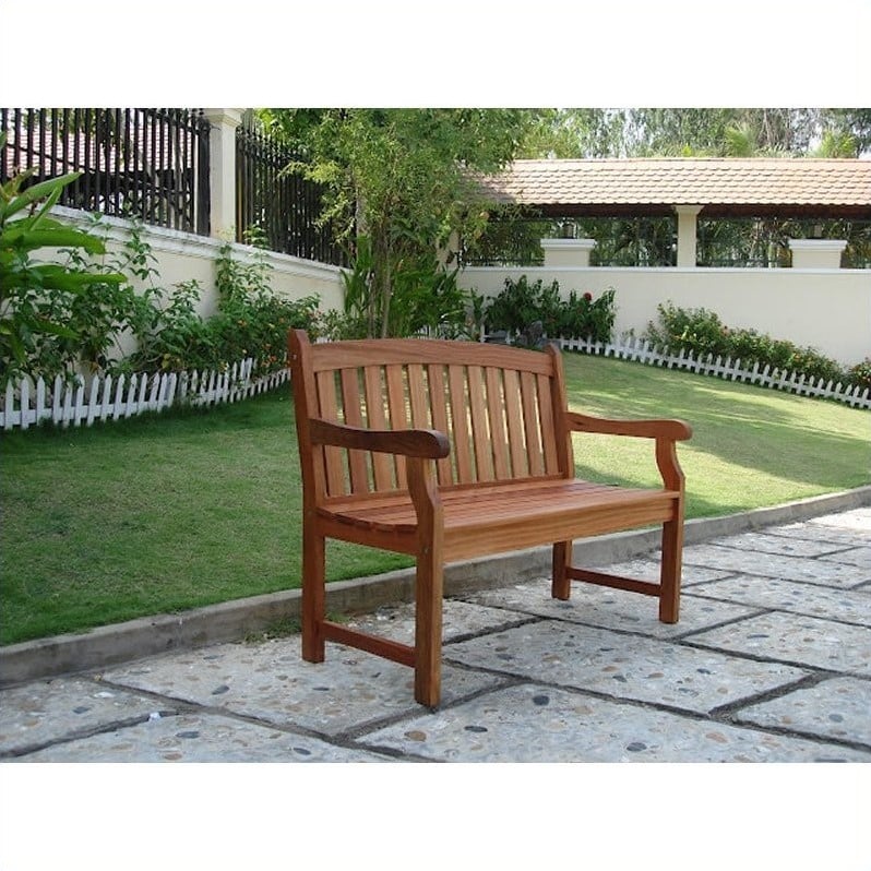 Home Square 2 Seater Patio Garden Bench Set in Oiled Rubbed (Set of 2)