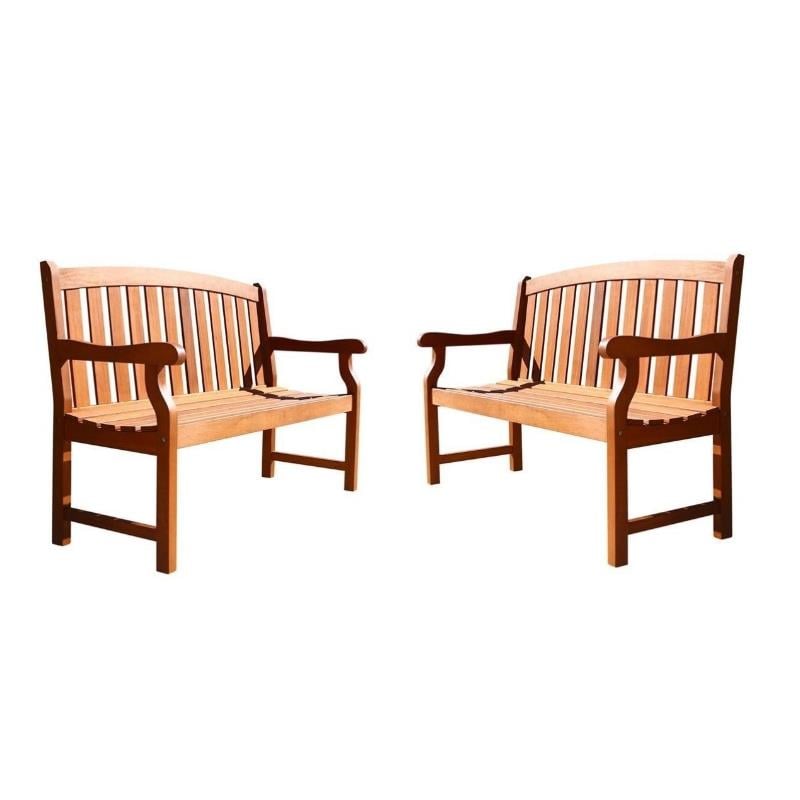 Home Square 2 Seater Patio Garden Bench Set in Oiled Rubbed (Set of 2)