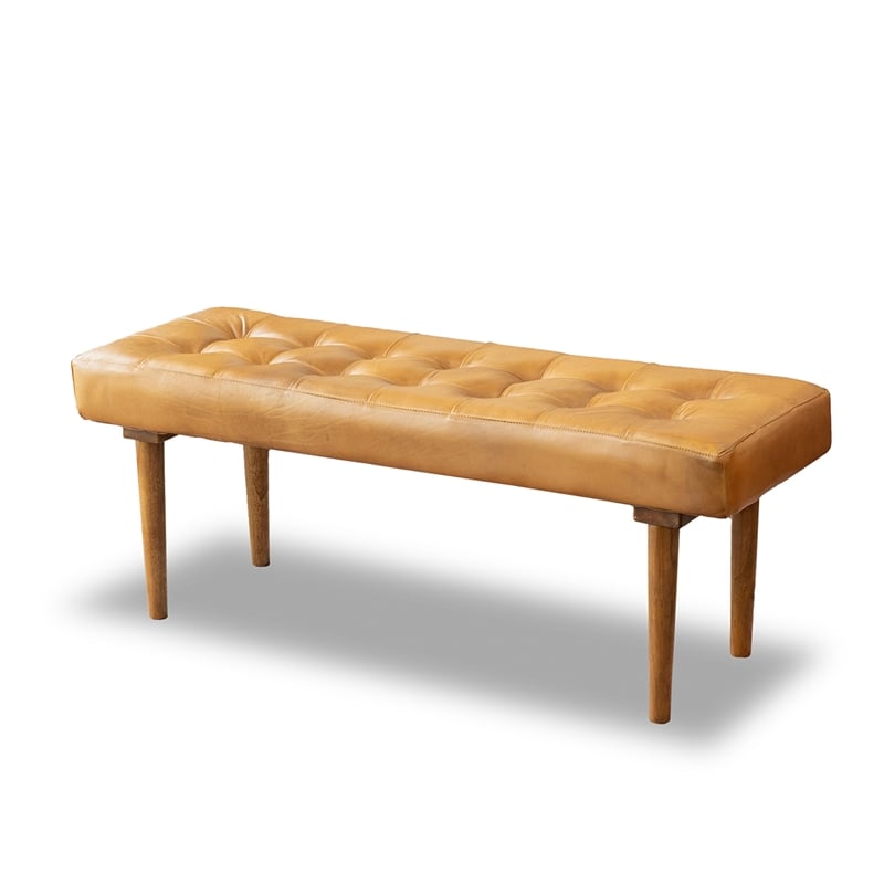Home Square 2 Piece Benji Genuine Leather Bench Set in Cognac/Tan Brown