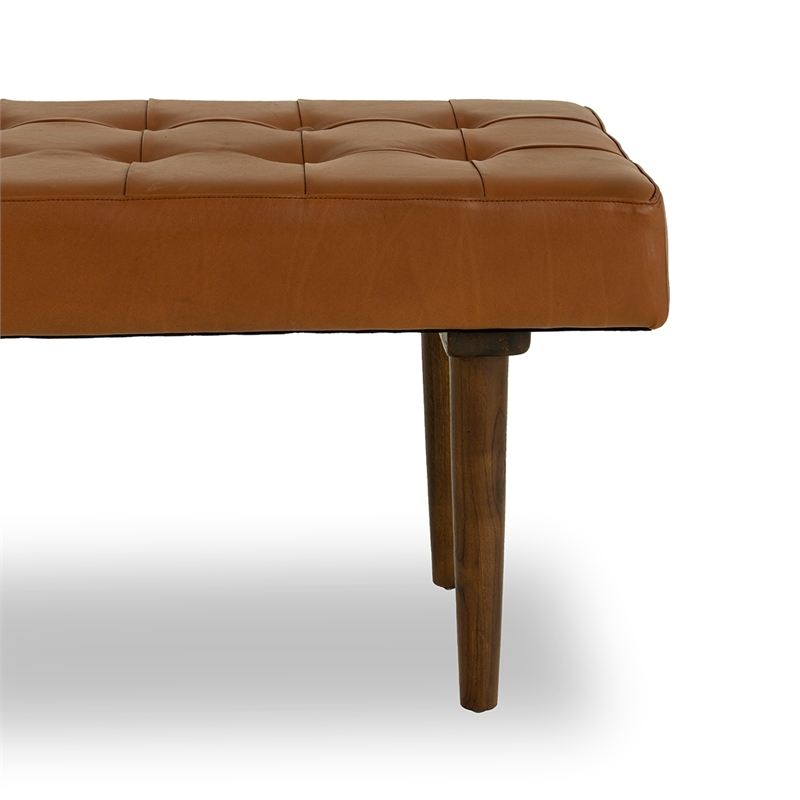 Home Square 2 Piece Benji Genuine Leather Bench Set in Cognac/Tan Brown