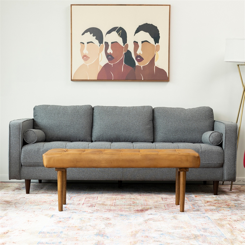 Home Square 2 Piece Benji Genuine Leather Bench Set in Cognac/Tan Brown