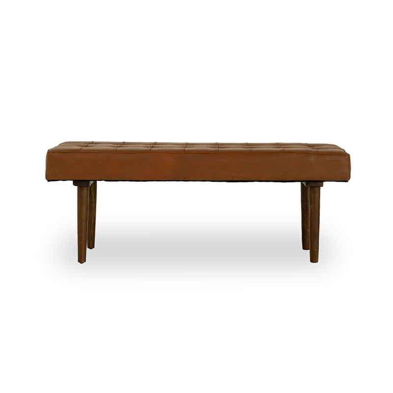 Home Square 2 Piece Benji Genuine Leather Bench Set in Cognac/Tan Brown