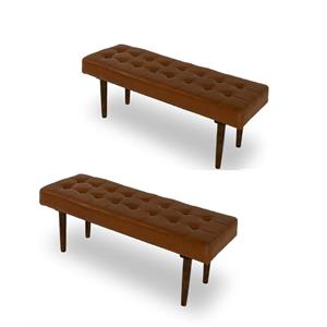 Home Square 2 Piece Benji Genuine Leather Bench Set in Cognac/Tan Brown