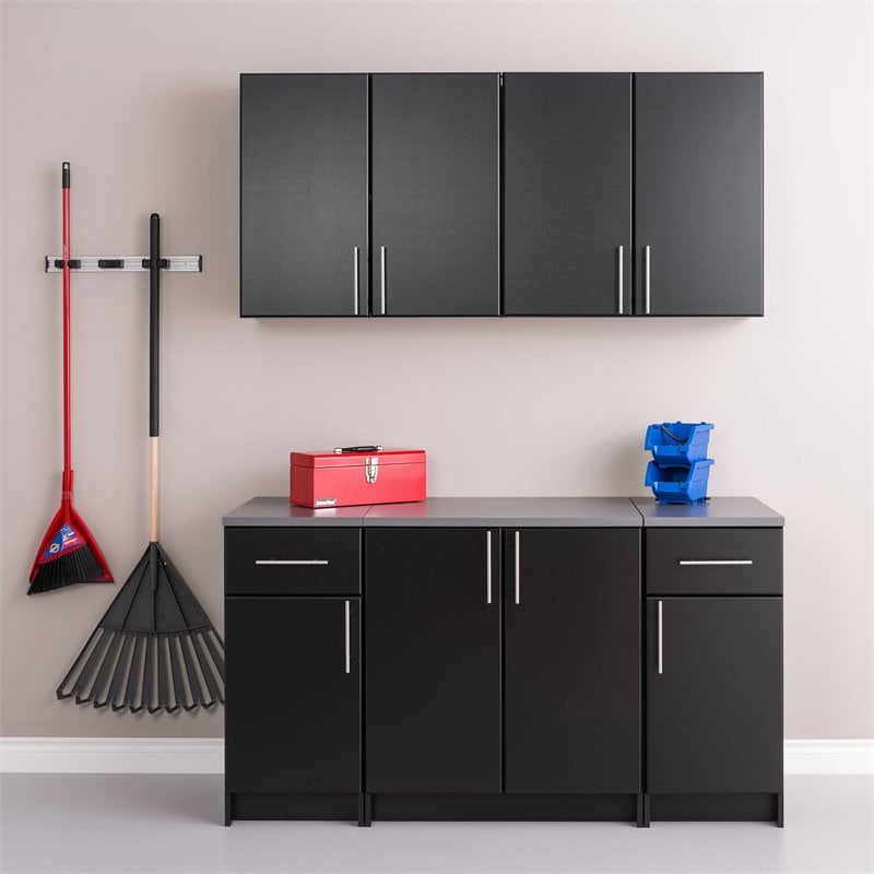 Home Square 2 Piece Sturdy MDF Backer Wood Wall Cabinet Set in Black