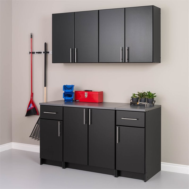 Home Square 2 Piece Sturdy MDF Backer Wood Wall Cabinet Set in Black