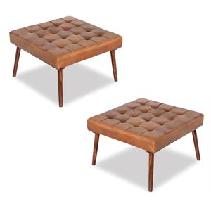 home square 2 piece mid-century modern alvar leather ottoman set in brown