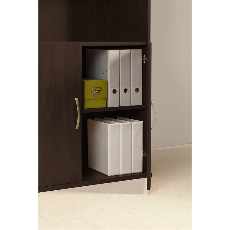 Home Square 5 Shelf Wood Bookcase with Doors Set in Mocha Cherry (Set of 2)