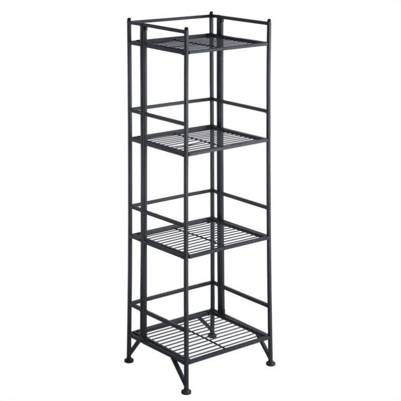 Home Square XTRA-Storage 4 Tier Folding Shelf Set in Black (Set of 2)